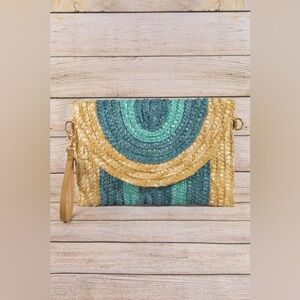 Three Tone Straw Clutch Bag|Turquoise